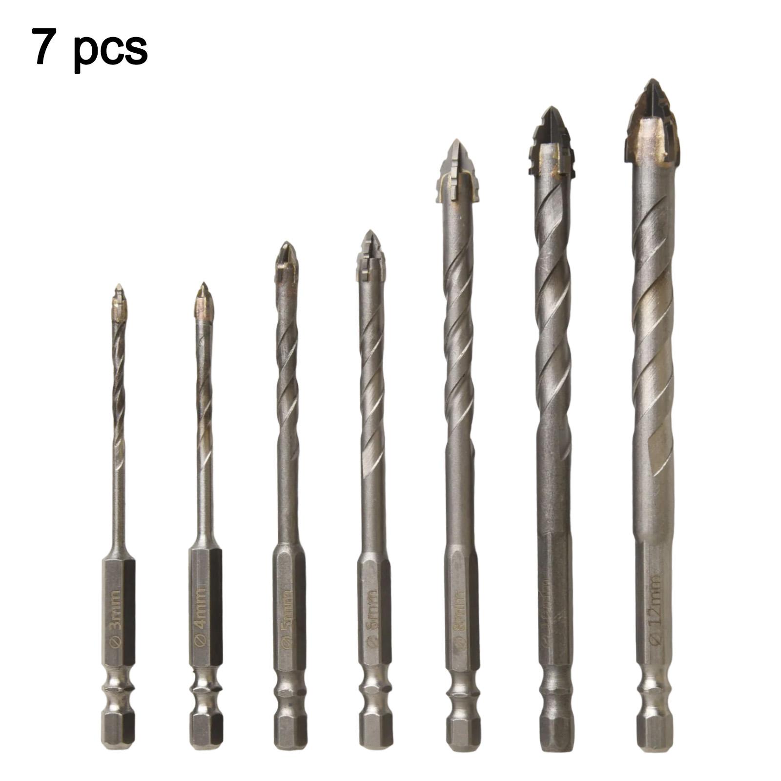 

7pcs Eccentric Drill Four-Flute Glass Tile Punching Rock Slab Triangle Drill Bit Triangle Drill Power Tool Accessories