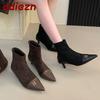 Fashion Fashion Thin Heels Ankle Modern Boots Shoes For Ladies Female Pointed Toe Footwear Flock Women Short Boots Zippers Shoes