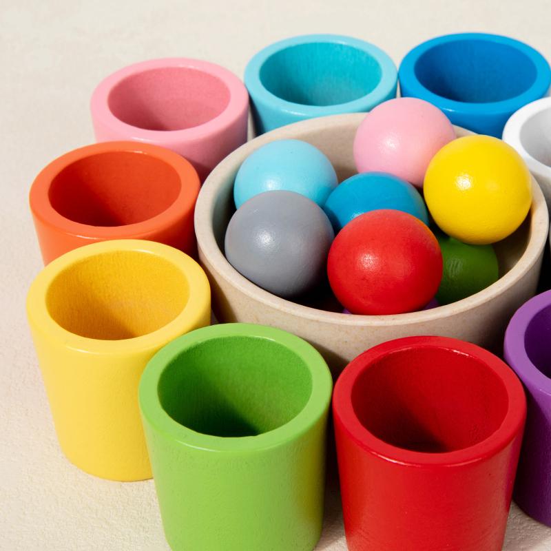 Montessori Dřevěná Hračka Barevné Kalíšky Spárování Třídění Kognitivní Hra Trénink Raná Výchova Učení Vzdělávací Hračky pro Děti