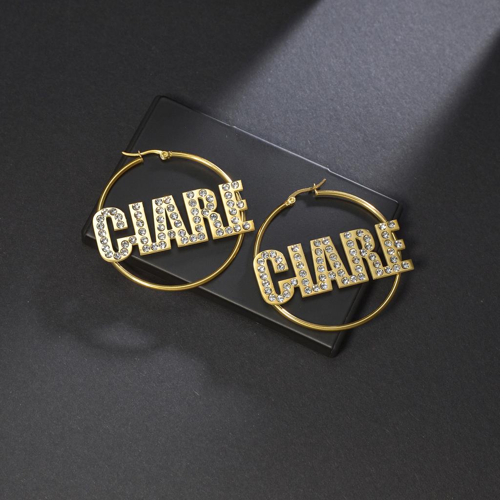 Atoztide Personalized 50mm Custom Name Earrings For Women Stainless Steel Heart Crown High Quality Weddings Party Jewelry Gift