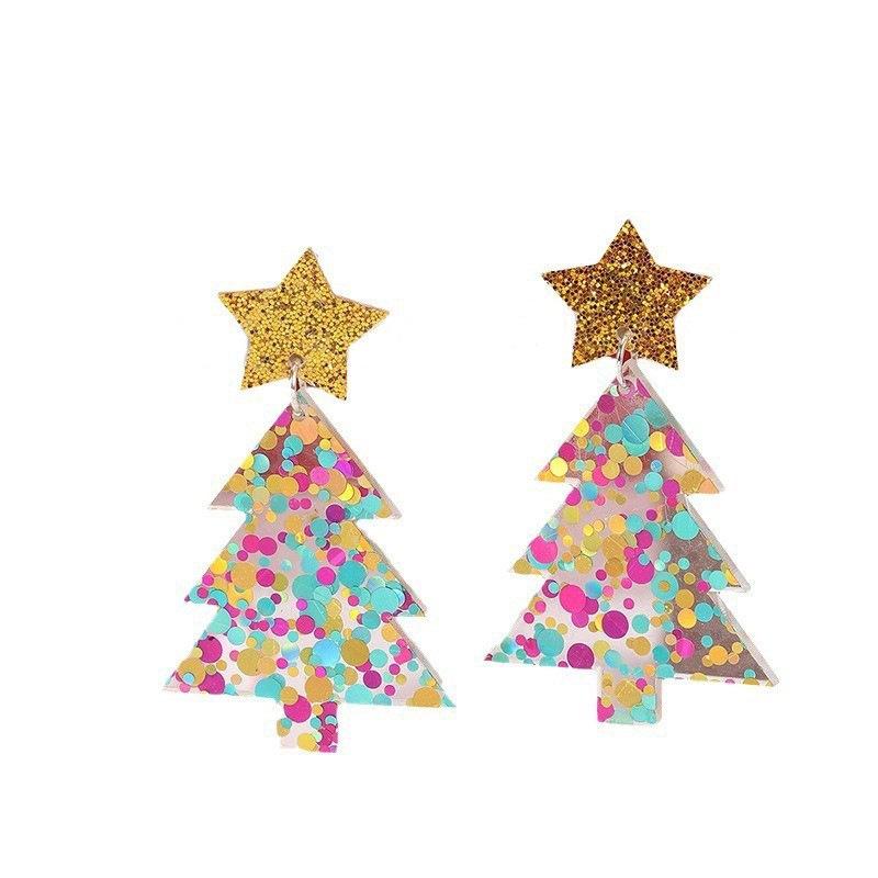 Colorful Glitter Star Christmas Earrings: European & American Style