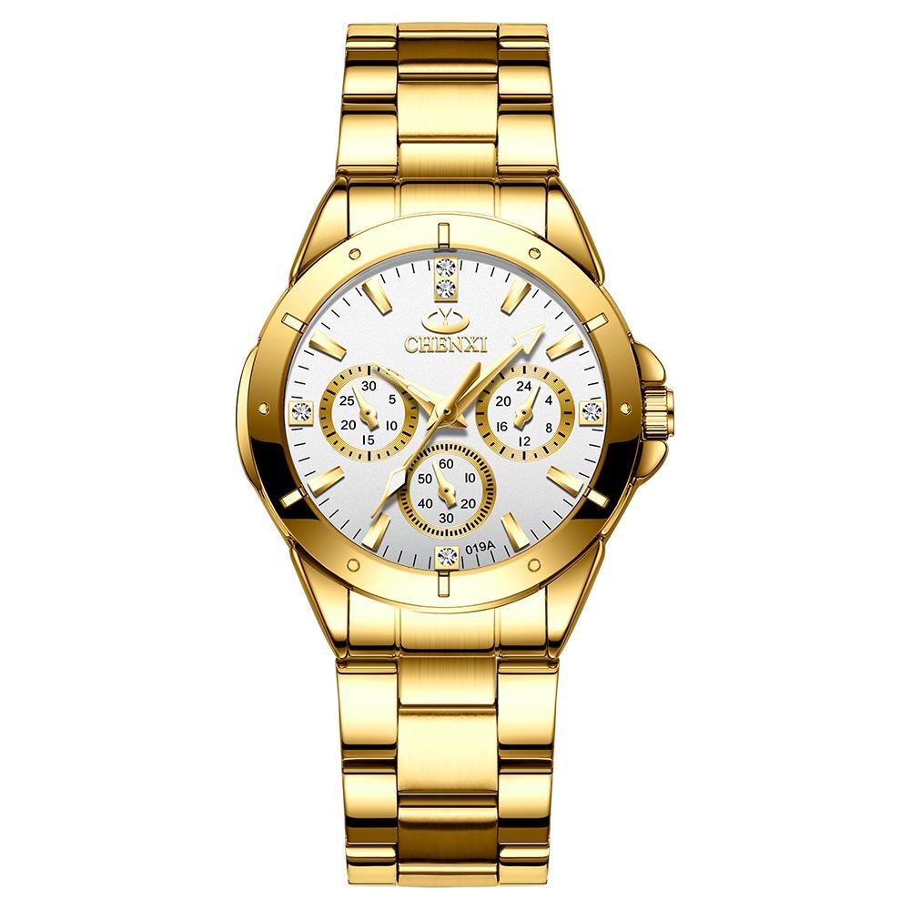 Elegant Golden Couple Watch Waterproof Steel Strap Business Quartz Watch For Couples