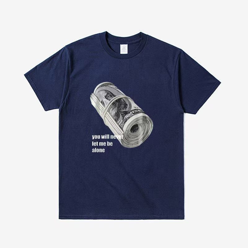 Banknote Bundled Vintage TShirt Unisexs And Unisexs Streetwear HipHop Print Harajuku Summer Pure Cotton Clothing SmallSized