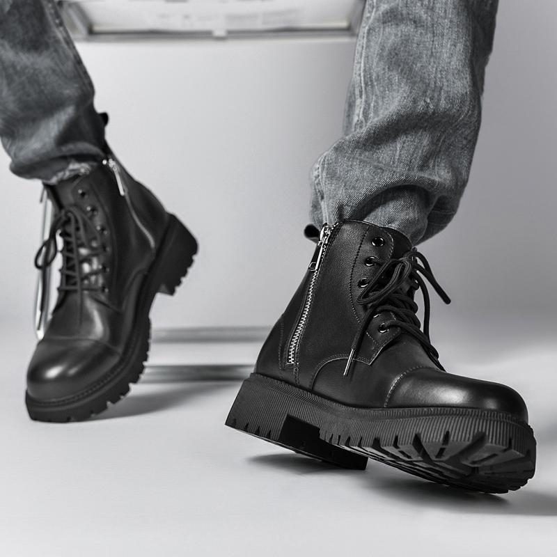 Classic Leather Male Side Zipper High Top Shoes 2024 Luxury Brand Low Top Motorcycle Boots Men's Desert Boots