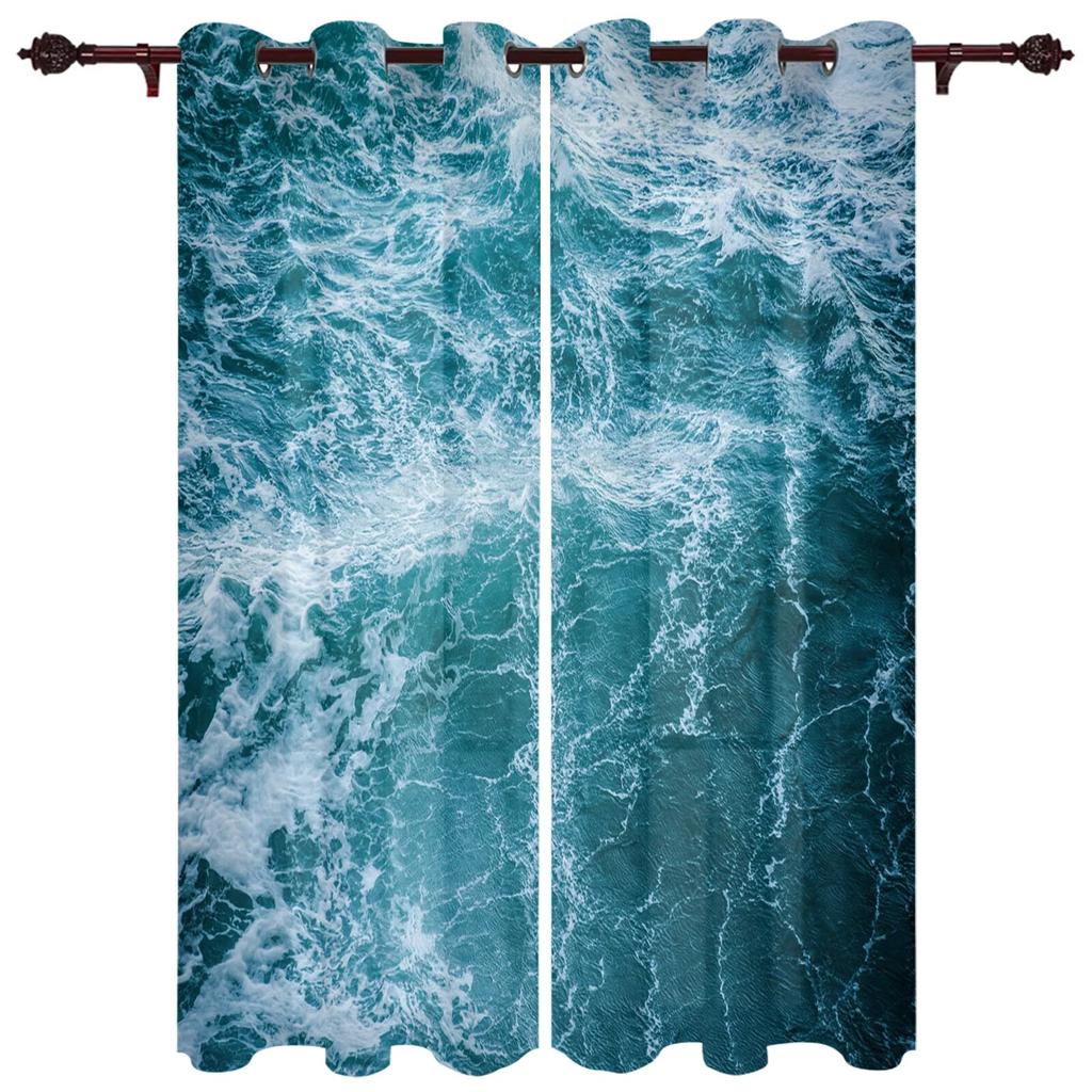 Blue Sea Water Wave Landscape Windows Curtains for Bedroom Modern Printing Blinds Curtain For Living Room Home Decor