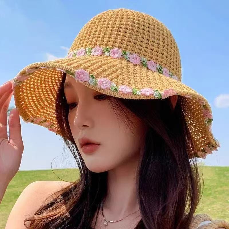 New summer versatile outdoor visor big brim bucket hat portable sunscreen sun hat bow women's hat