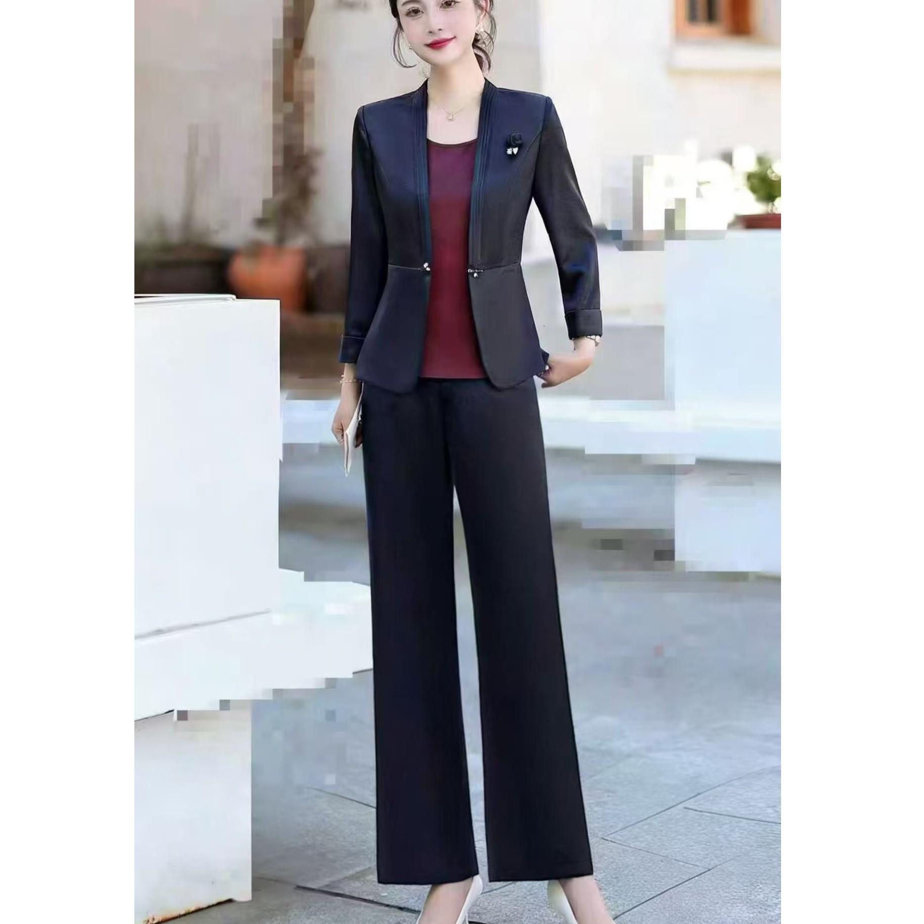 

T168 Elegant Office Three-Piece Set: Spring & Autumn Suit, Waist-Cinching Top, Straight-Leg Pants 2XL 125-135 lbs