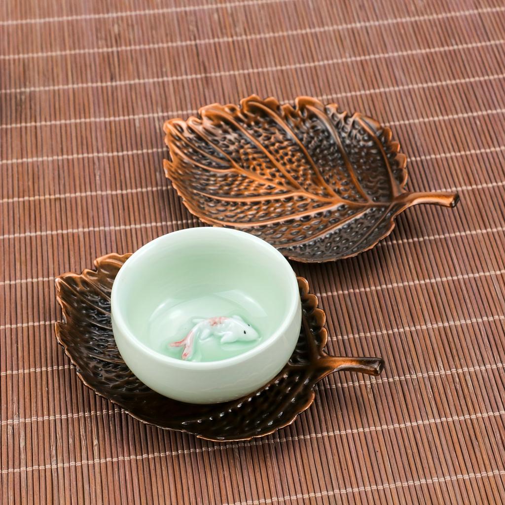 1Pc Leaf Coaster and Incense Burner - Dual Purpose Zinc Alloy Trinket Tray, Home Decor