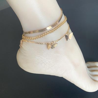 Fashion Femininity Snake Bone Chain Metal Foot Decoration, Multi-layer Butterfly Three-piece Set Anklet