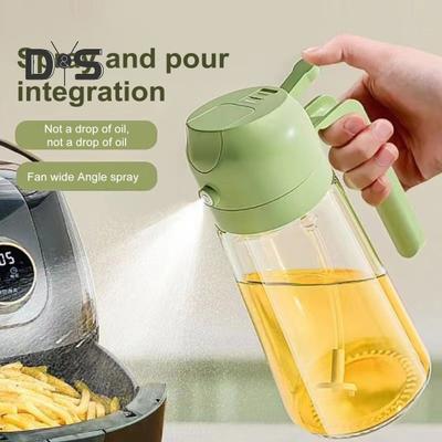 Frasco pulverizador de óleo 2 em 1 dispensador de óleo de vidro e pulverizador 500ml controle de óleo eficiente cozinha ferramenta de cozinha multifuncional para azeite de oliva vinagre