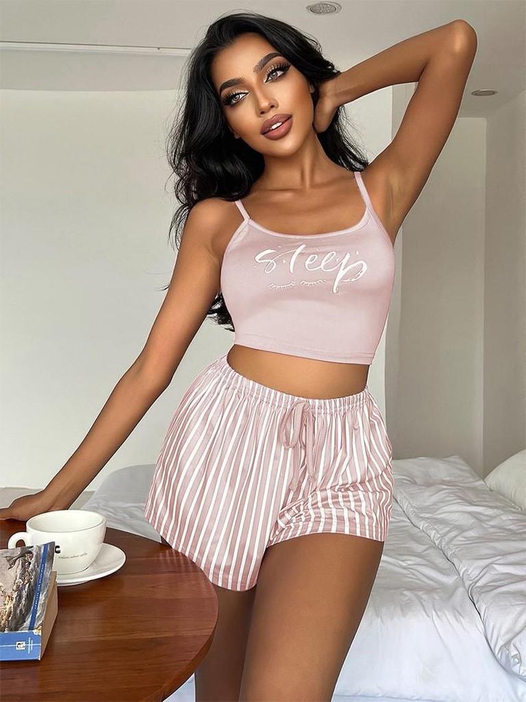 European & American Printed Camisole Shorts Set - New Style Slim-fit Sexy Home Wear