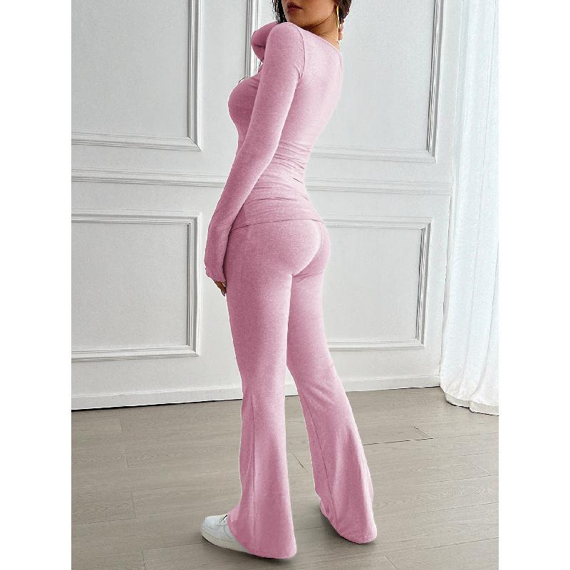 2026 New Sports-Style V-Neck T-Shirt and Yoga Pants Two-Piece Set Casual Women's Clothing