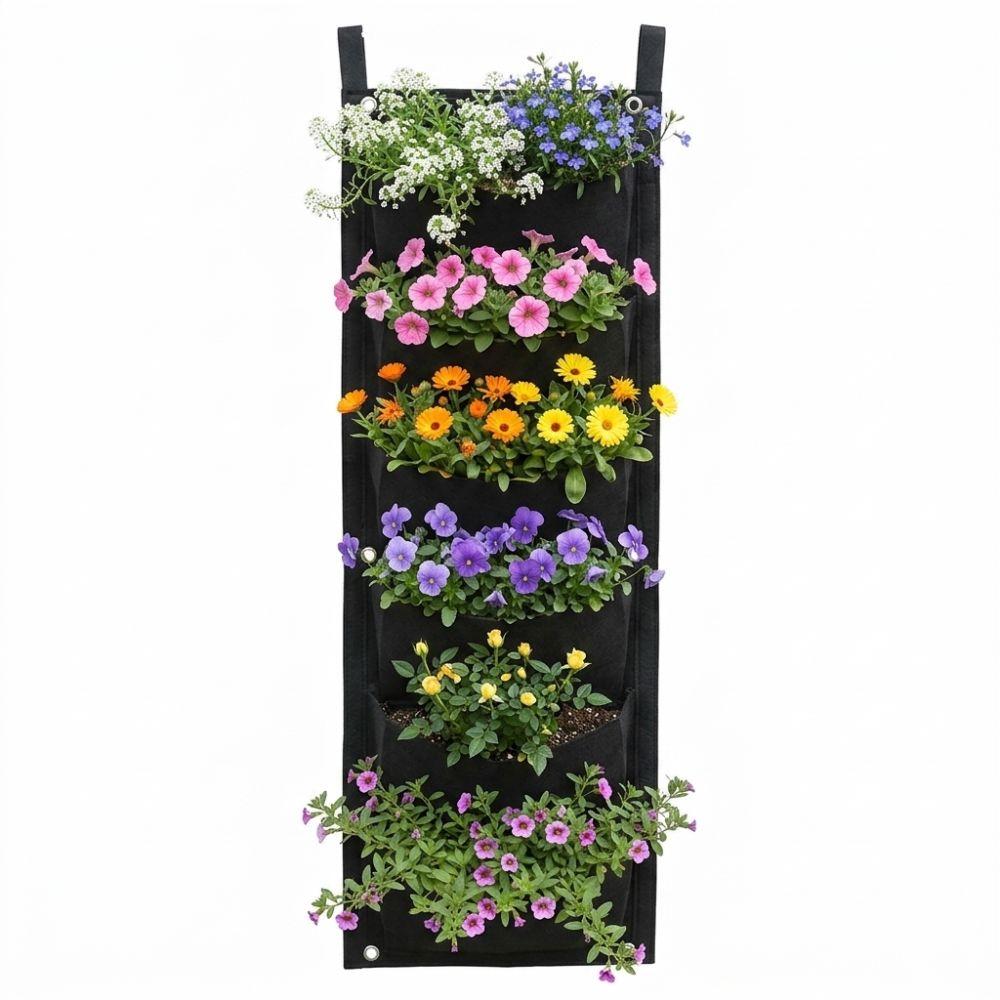 Durable 6 Pockets Plant Grow Bag Degradable Felt Plant Bag Breathable Reusable Grow Bag Indoor Gardening