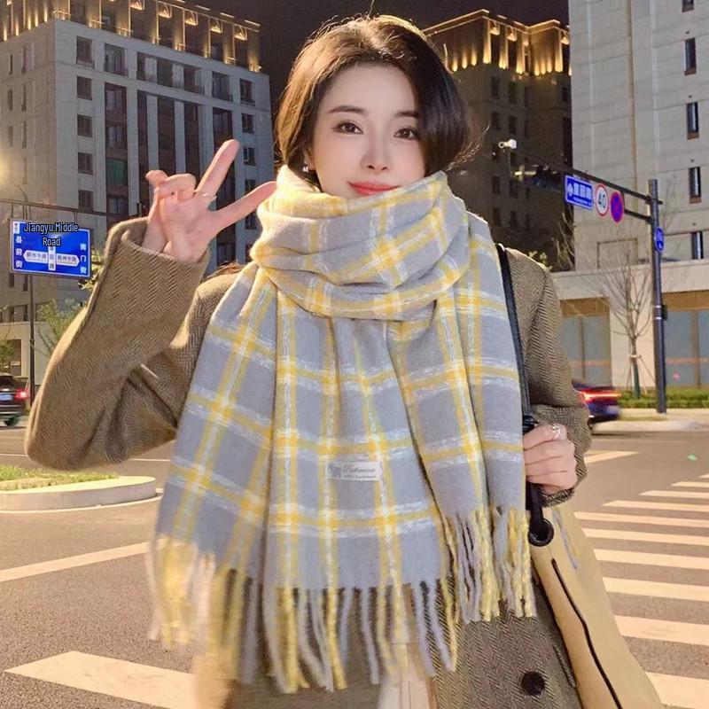 Hochwertiger Schal im koreanischen Stil mit Karomuster: Warmer, verdickter Kaschmir-ähnlicher Schal für Studenten und Paare