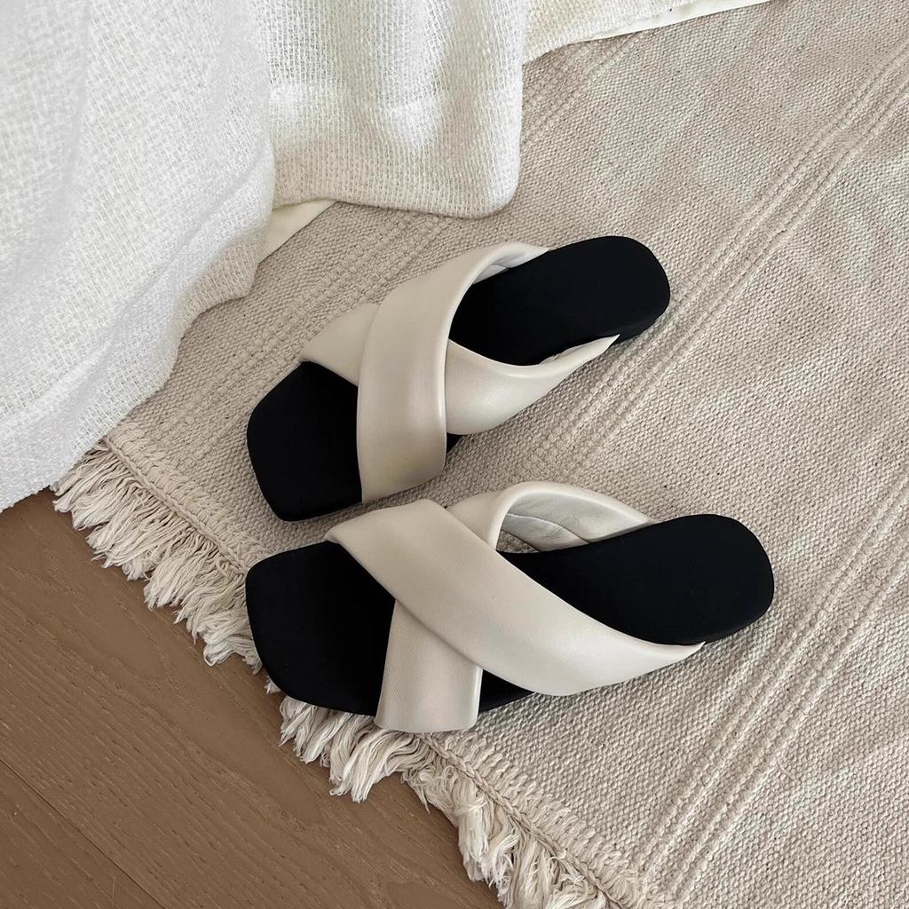 "Lovanson" Minimalist Cross-strapped Flat-bottomed Slippers, Women Wear One Pedal, Soft-soled Cool Slippers, Half Slippers Tide