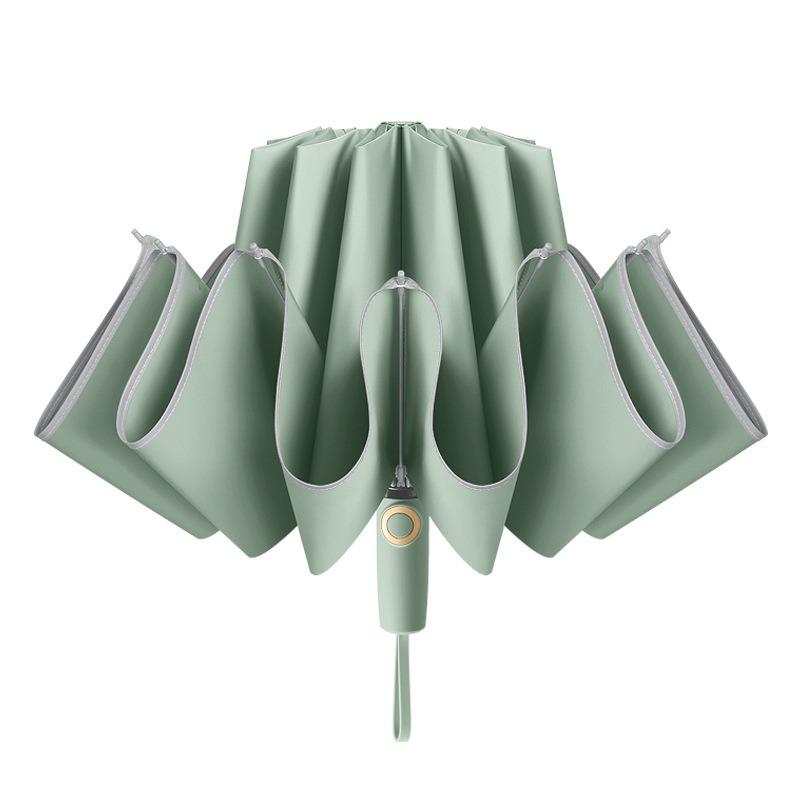 New 10-bone three-fold reverse umbrella 280t bumping fabric color scheme handle zipper bag unisex automatic umbrella
