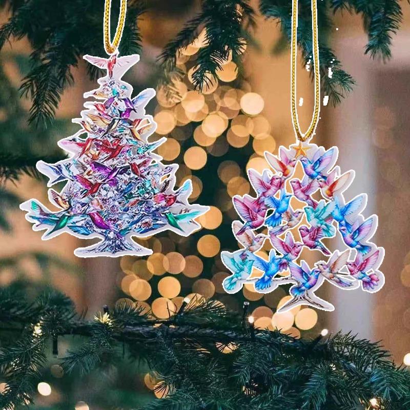 1-5PCS Car Acrylic Flat Simulated Bird Decoration Pendant Colorful Hummingbird Christmas Tree Christmas Diy Decoration