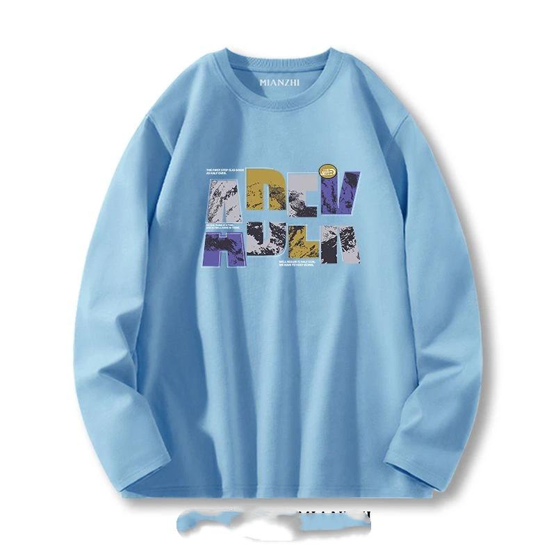 

Мужская футболка с длинным рукавом из чистого хлопка, весенне-осенняя, повседневная, базовая, персонализированная, универсальная, спортивная, свободный топ S синий