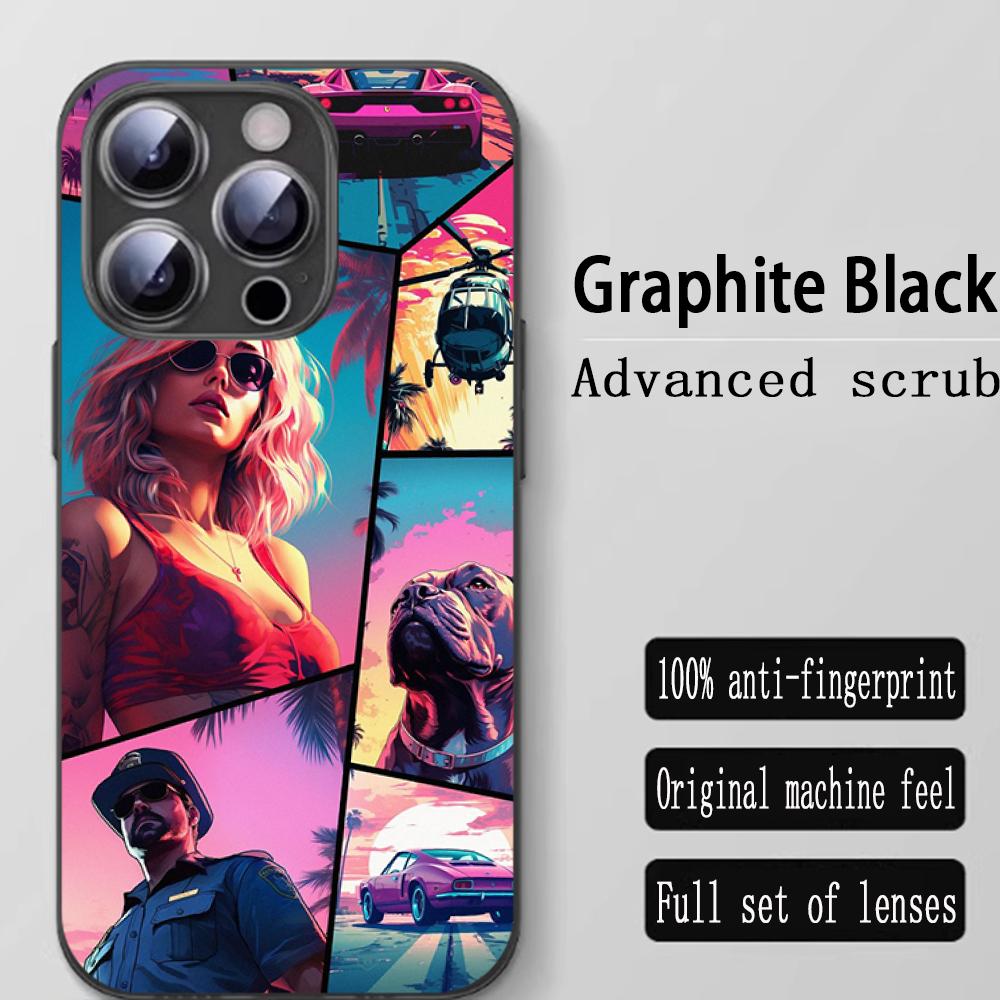Gta-6 Pattern Design Ins Phone Case For iPhone 16 15 14 13 12 11 X XR XS 8 Plus Mini Pro Max Soft Black Shockproof Cover