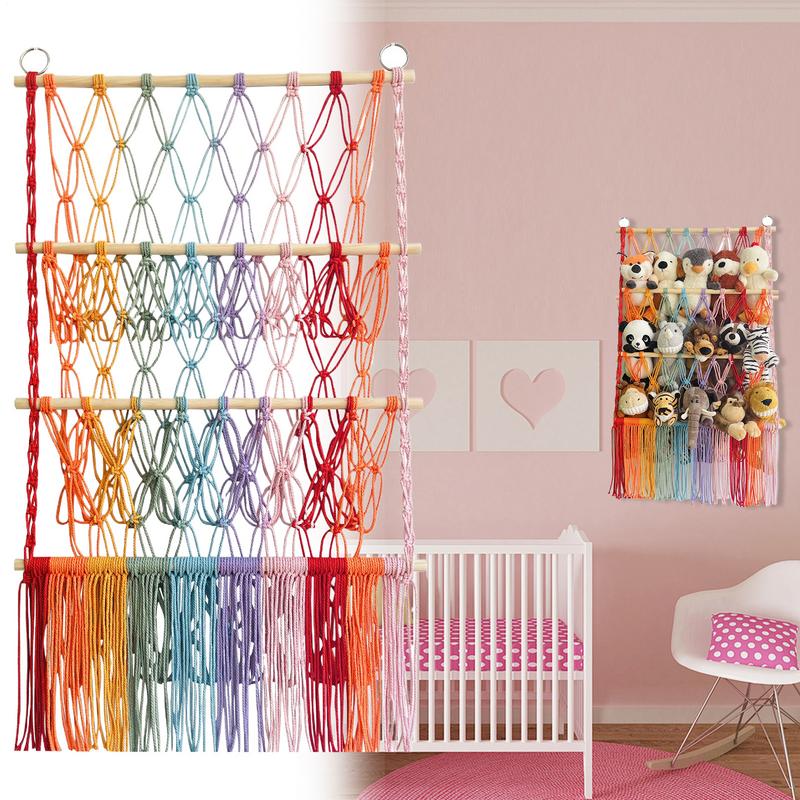 1pcs Hanging Organizer Plush Toy Storage Stuffed Animal Net Hammock Boho Macrame For Home Bedroom Books Children Playroom