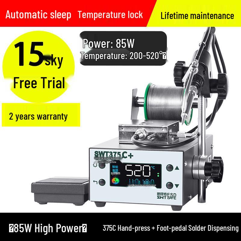 Industrial Grade Automatic Soldering Machine SWT375 with Foot Pedal, High Power Electric Iron, Hand Press Solder Dispensing.