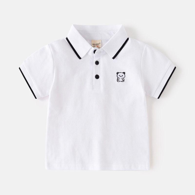 Summer Children s Short-Sleeve T-Shirt for Boys, Simple Bear Polo Shirt, Baby Boy Half-Sleeve Embroidered Lapel Top, Korean Children s Clothing White Simple Bear Short Sleeve Polo 110cm