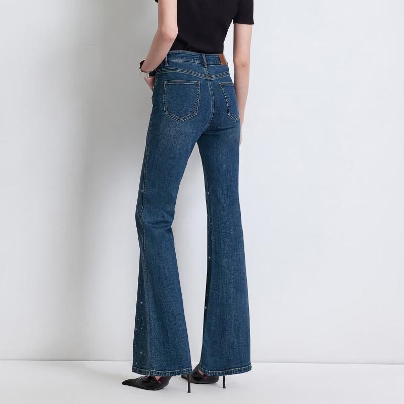 VEROMODA Women's Rhinestone Slant Waist Flared Jeans