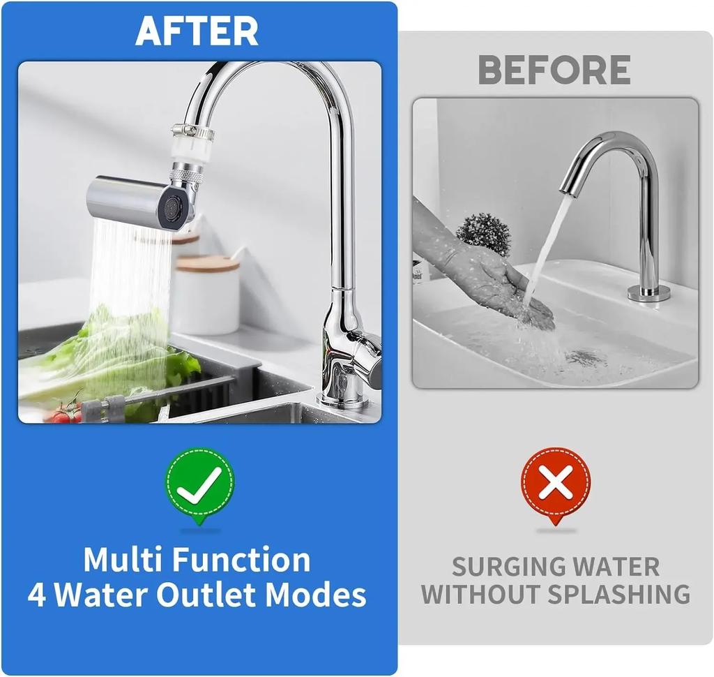Stainless Steel Faucet Extender 360 °Swivel Water Tap Nozzle Faucet Sprayer Universal Bathroom Mixer Aerator 4 Spray Modes