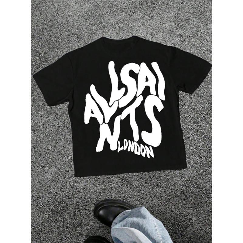 London Elastic Text T-Shirt, Bold Font Graphic Shirt, Suitable for Men s Street Style Clothing, All-Season Wear, Comfortable Fit, Ideal Gift L