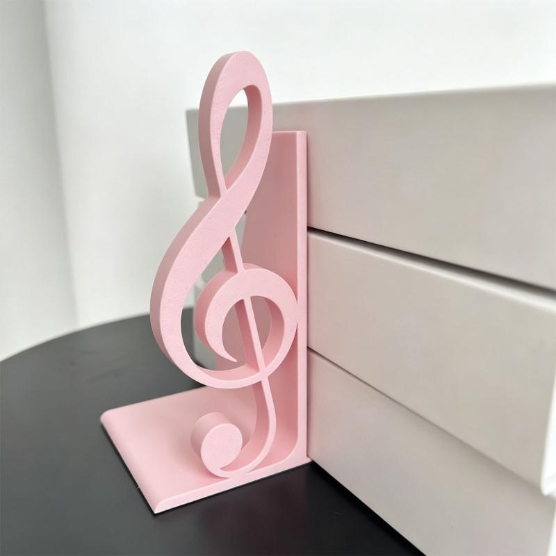 Musical Note Bookend with Flat Base Decorative Vertical Book Stoppers for Bookshelf, Desktop, Holiday Party Displays