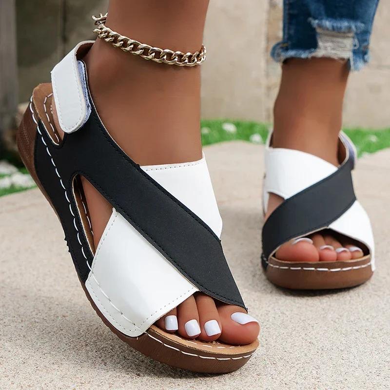 Damen Sandalen Sommer 2024 Keilabsatz Schuhe Damen Sandalen mit Absatz Mix Farbe Sommerschuhe Damen Schuhwerk Wedges Sandalias mujer