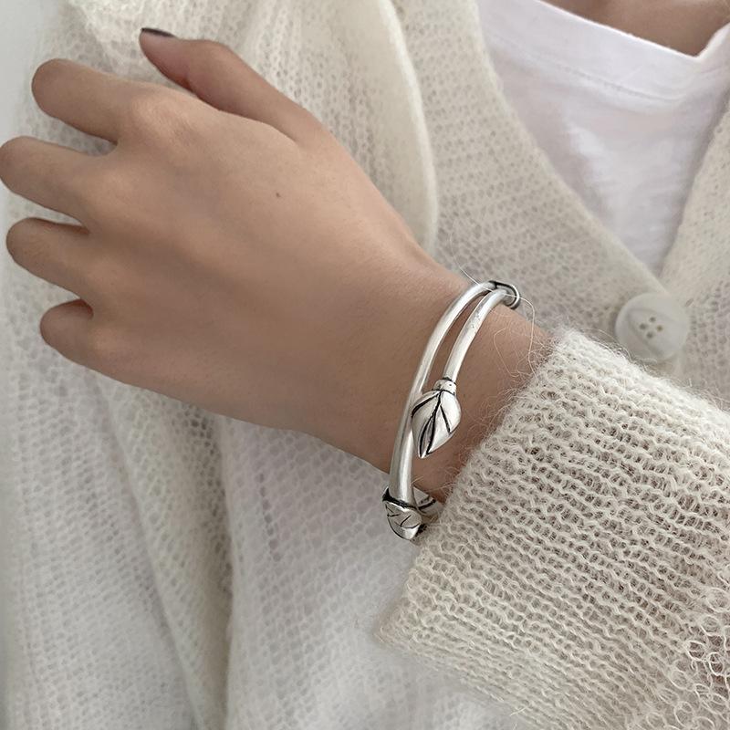 Nuovo arrivo promozione alla moda fiore di loto e foglia 925 argento sterling braccialetto da donna bracciale polsino da donna regali di capodanno