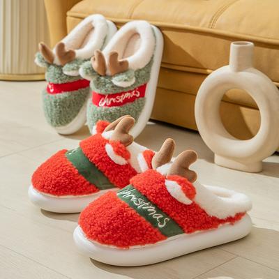 Mode Neu 2025 Dicke Sohle Weihnachtshirsch Hausschuhe Damen Herren Indoor Warme Hausschuhe Weich Plüsch Zuhause Boden Liebhaber Winter Plateau Schuhe