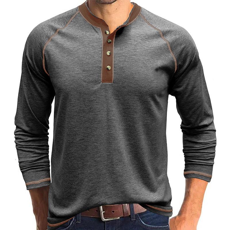 Retro Men'S Outdoor Loose Autumn Hoodie Casual Long Sleeved Henley Collar Top Shirt Cardigan