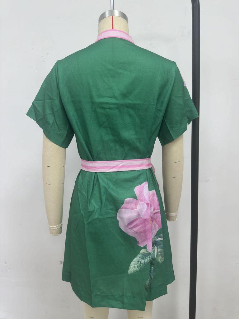 Summer Cross-Border Women's Casual Print Tie-Up Dress