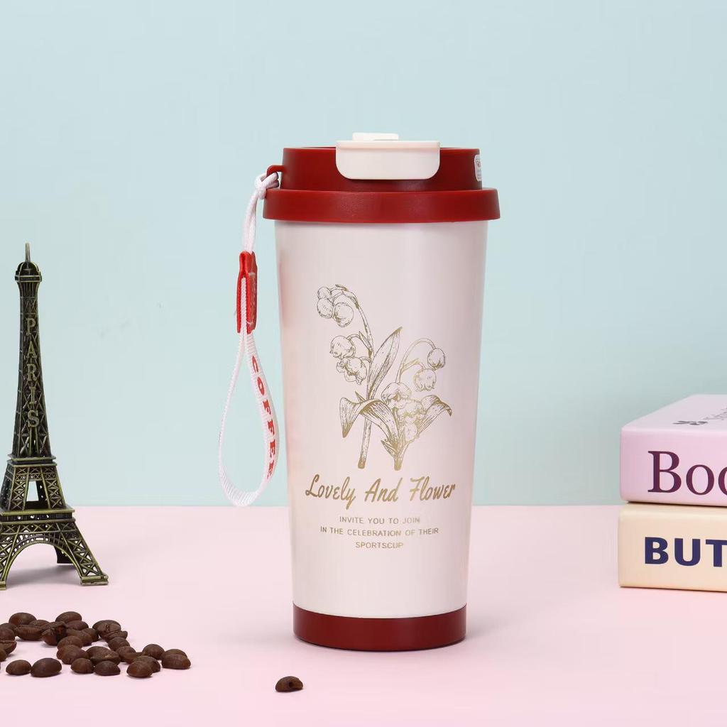 Sealable and Leak-Proof Lily of the Valley Stainless Steel Insulated Cup with Lid and Straw