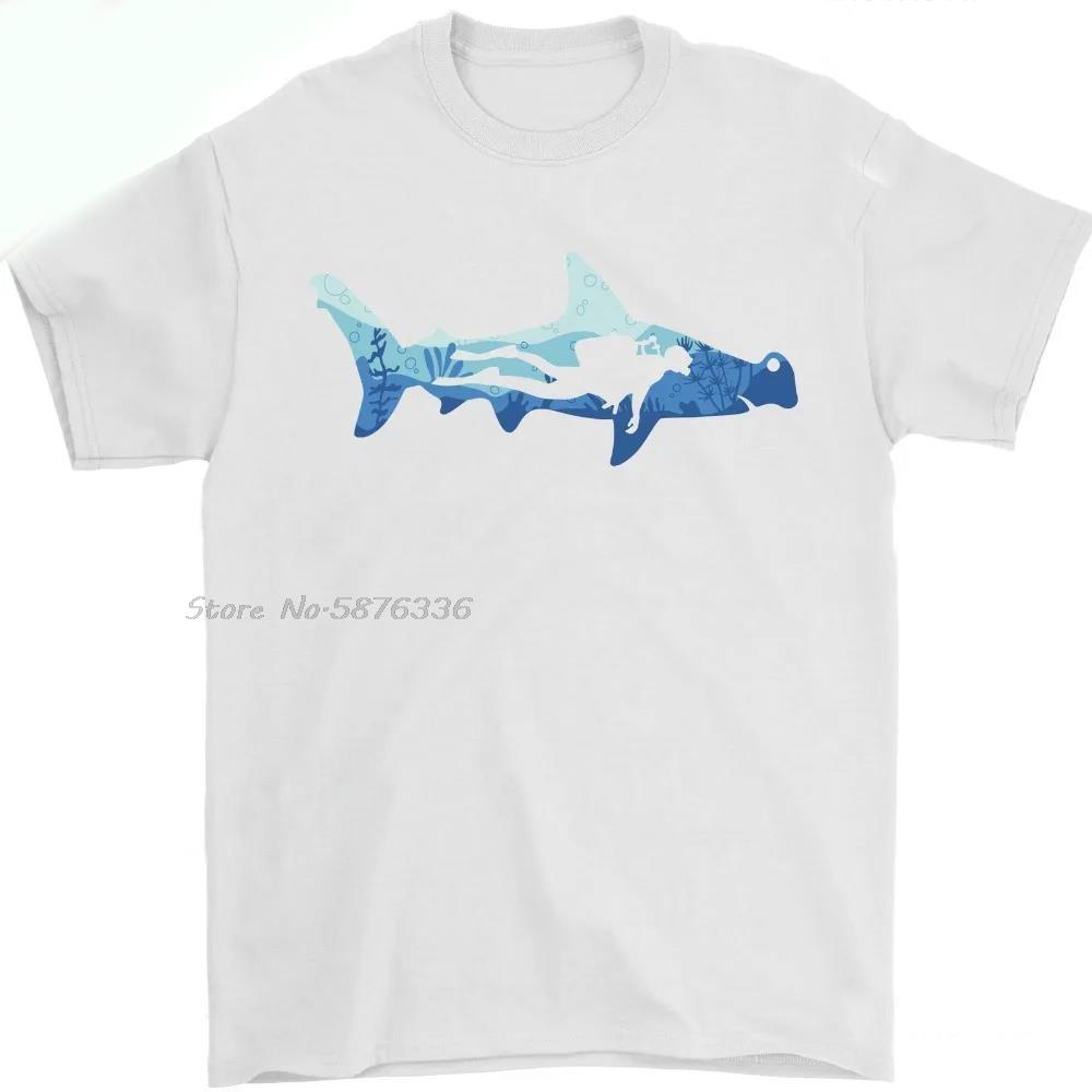Hammerhead Shark Scuba Diver Diving Mens Tshirt Cotton Fashion Casual Tops Tees Summer Oneck T Shirt New Fitness Tshirt