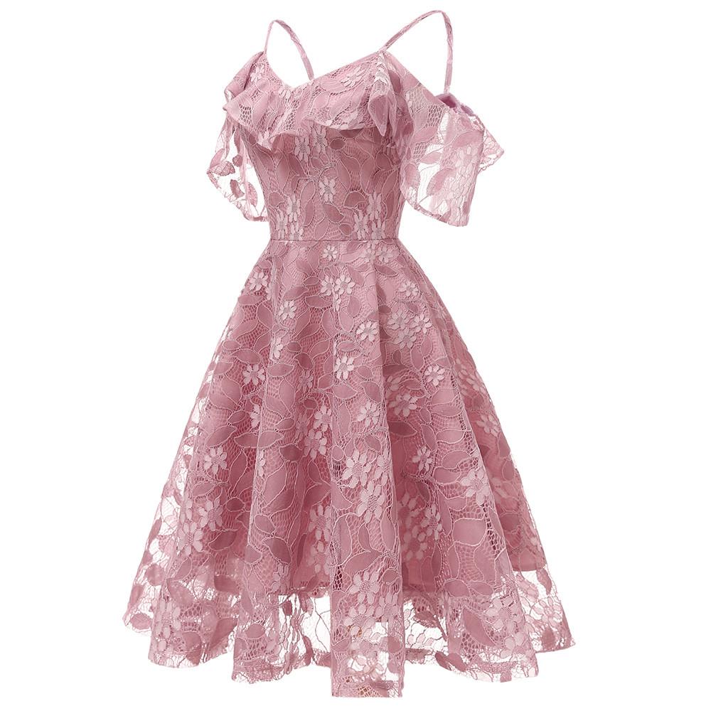 Women Vintage Princess Floral Lace Cocktail Neckline Party Aline Swing Dress