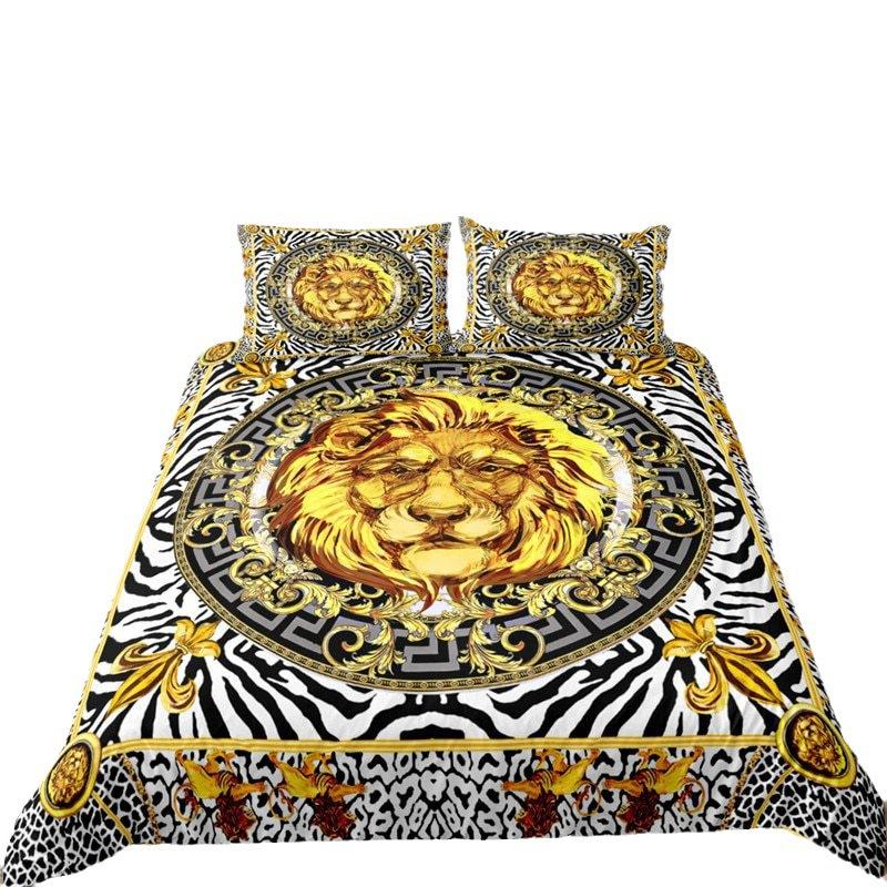 Three-Piece 3D Digital Printing Bedding Golden Lion Printing Quilt Cover