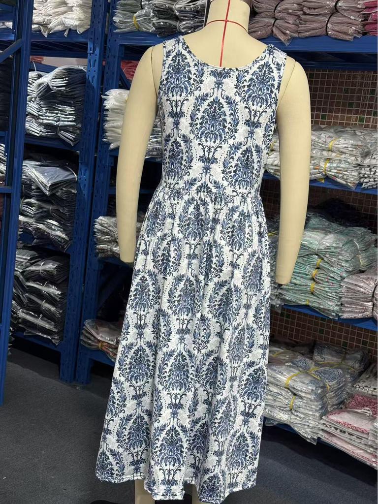 Letní maxi šaty s halter krkem a potiskem, s kapsami - Dámské bez rukávů, evropský a americký styl