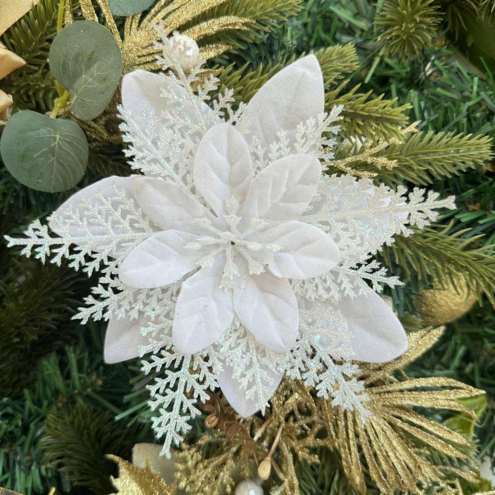 

10 шт. Искусственные цветы из ткани, Рождественские украшения для вечеринки Навидад белый