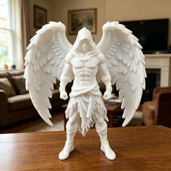 3D Printed Dark Angel Statue Gothic Hooded Figurine Detailed Winged Desk Decor