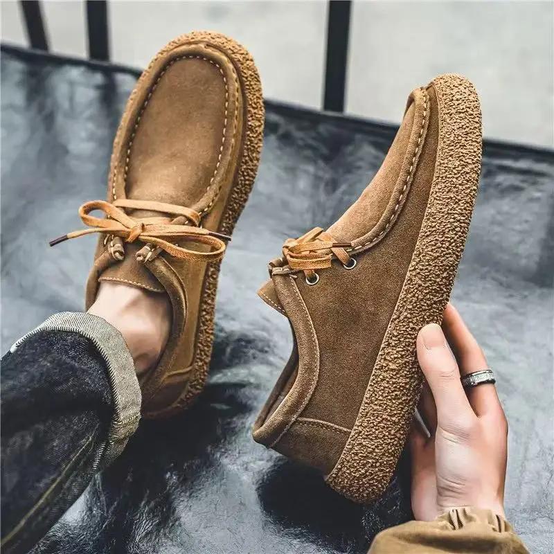 Retro Casual Men Shoes Luxury Suede Leather Loafers Men Sneakers Comfor Soft Sole Driving Shoes Men Walking Shoes