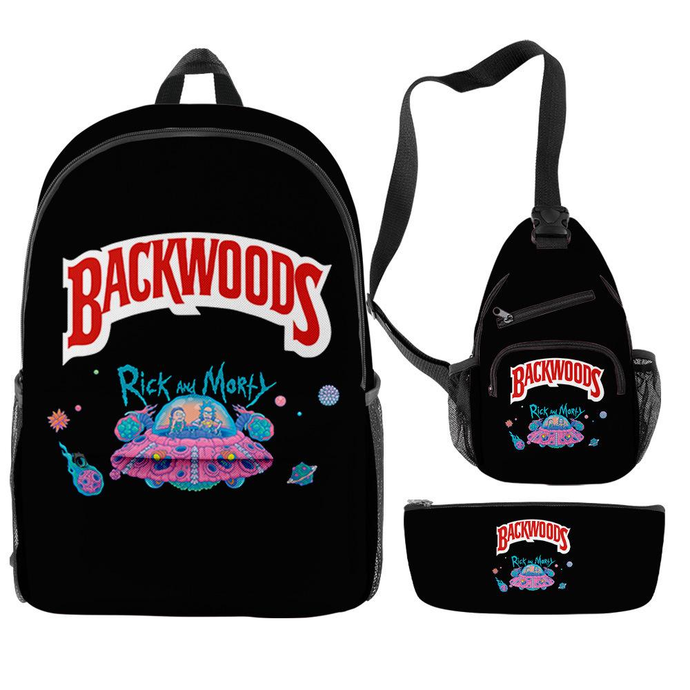 3D Digital Printing Backwoods Cigar Backpack Shoulder Bag Pencil Case Three-Piece Set