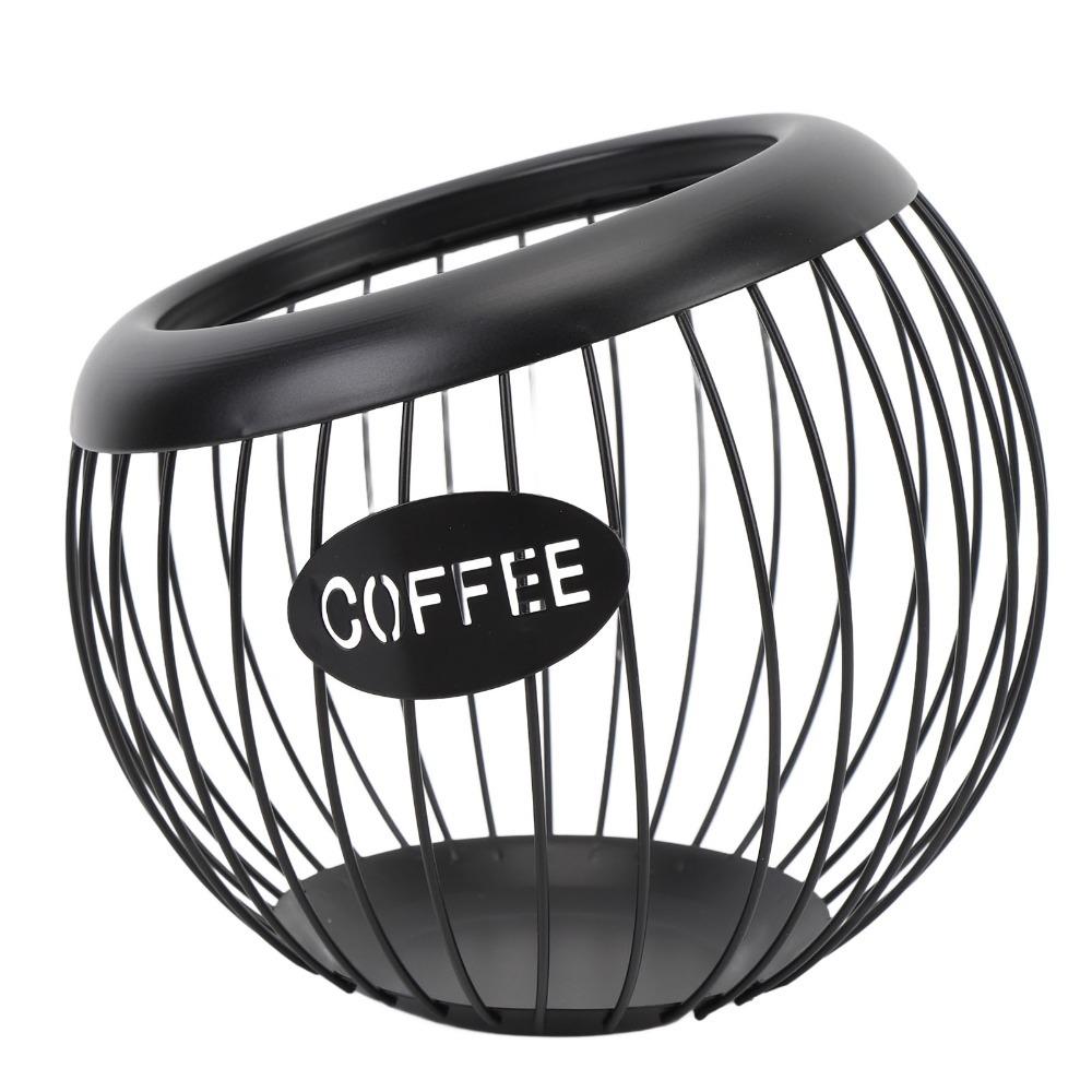

Wire Basket Coffee Pod Holder Large Capacity Gold/Black Metal Coffee Pod Organizer Metal Material Round Shape чёрный