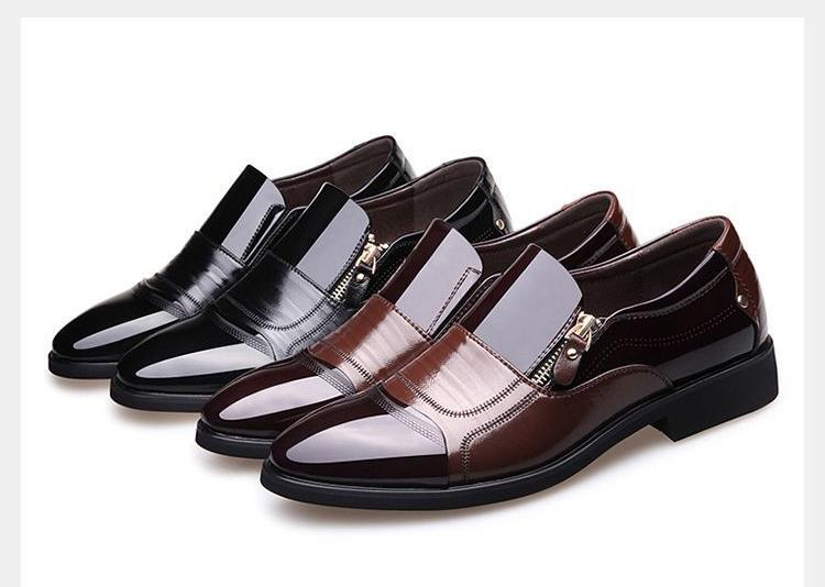 Autumn Men's Leather Shoes Sharp Pointed Outdoor Anti Slip Flat Fashion Business Zipper Footwear Casual Comfort Male Shoes
