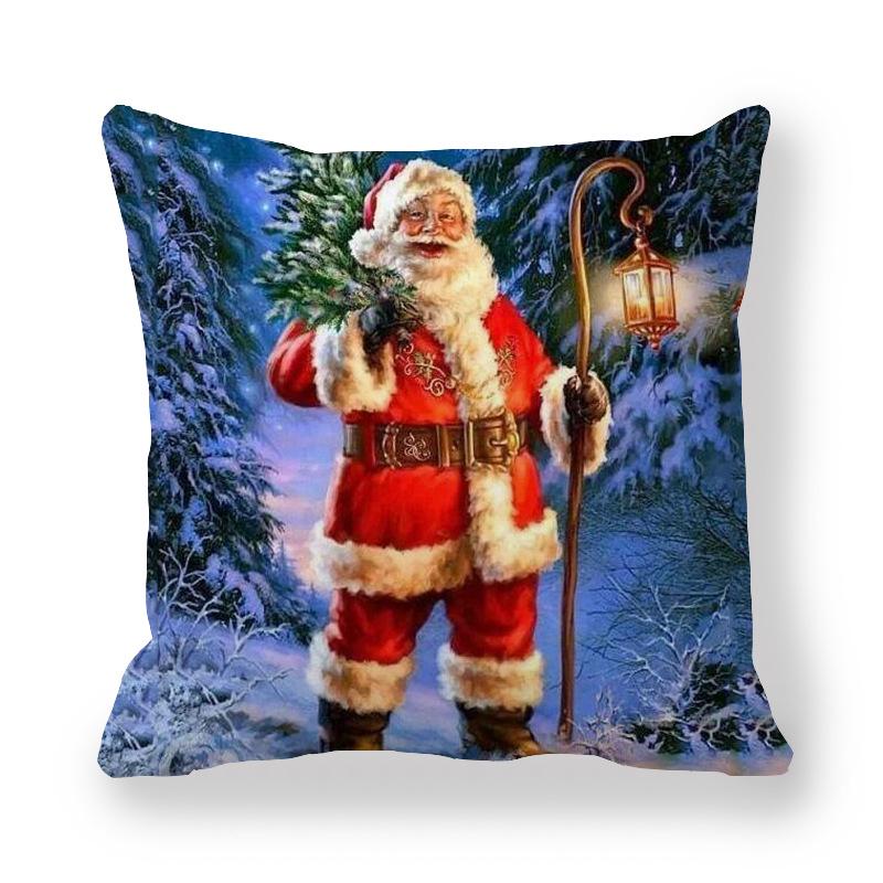Christmas Decoration Santa Claus Snowman Elk Print Cushion Cover Home Living Room Sofa Decoration Pillow Cover 45x45cm
