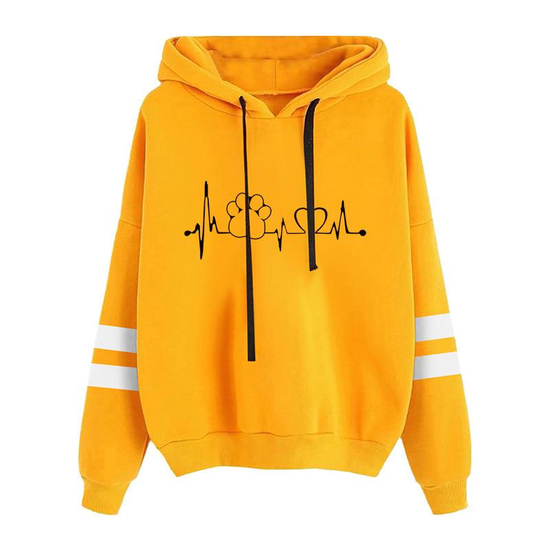 Autumn and winter long sleeved cat paw and heart printed hooded sweatshirt 6978 L жёлтый 1340₽