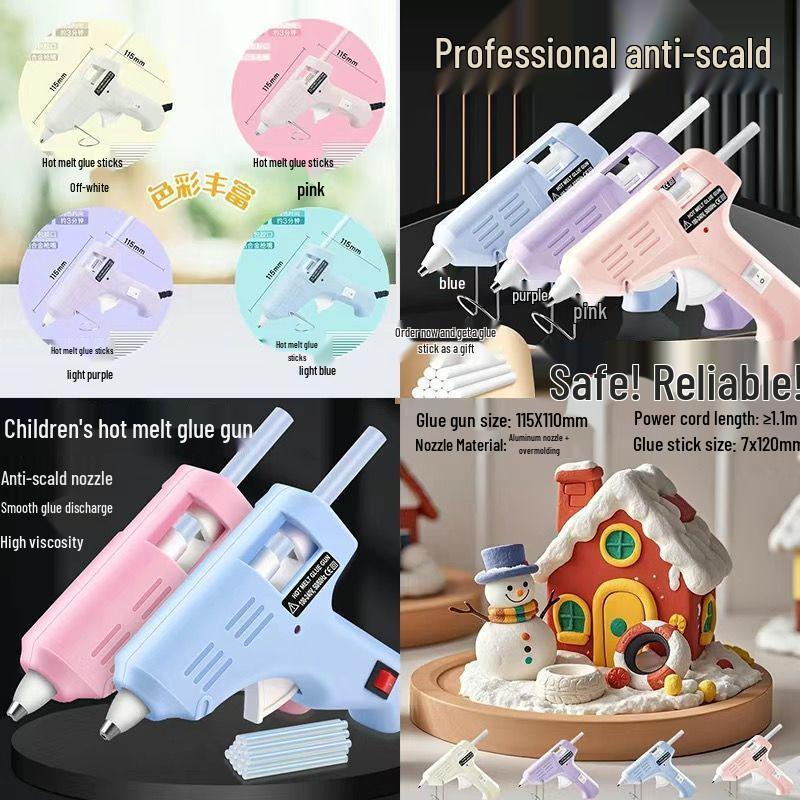 Macaron-Colored Anti-Scald Electric Glue Gun for Kids – 7mm High Viscosity DIY Tool