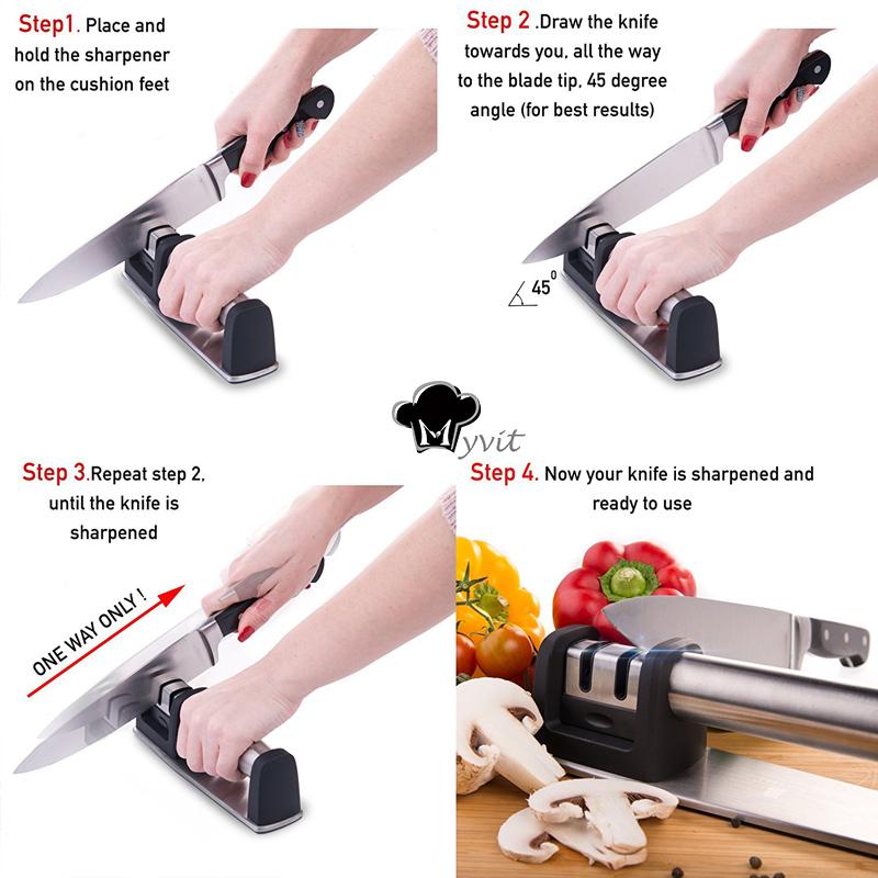 Knife Sharpener Handheld Multi-function 2 Stages Type Quick Sharpening Tool With Non-slip Base Kitchen Knives Accessories Gadget